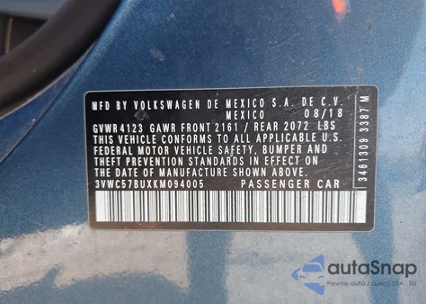 2019 Volkswagen Jetta 1.4T R-Line/1.4T S/1.4T Se z USA, uszkodzony, nr VIN 3VWC57BUXKM094005